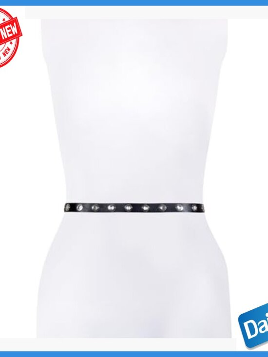Leather Belt with Eyelets, Adjustable Roller Buckle, M/L Size